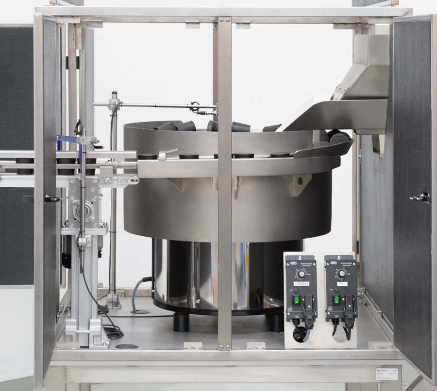 Vibrador circular con tolva de acero para tapones de molinillos de pimienta