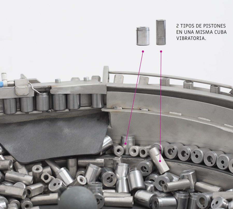 Posicionador vibratorio, 2 piezas distintas en una misma cuba